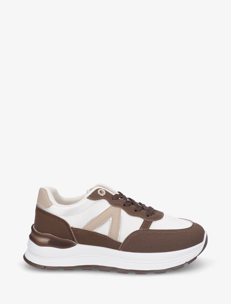 Baskets en simili et bandes contrastantes - Marron - 1