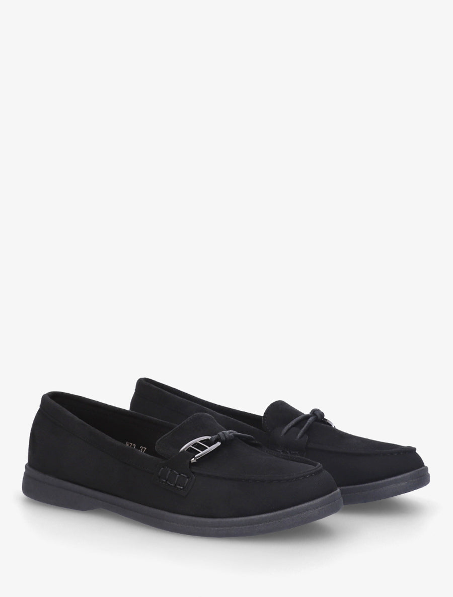 Mocassins en suédine à boucle décorative - Noir - 4