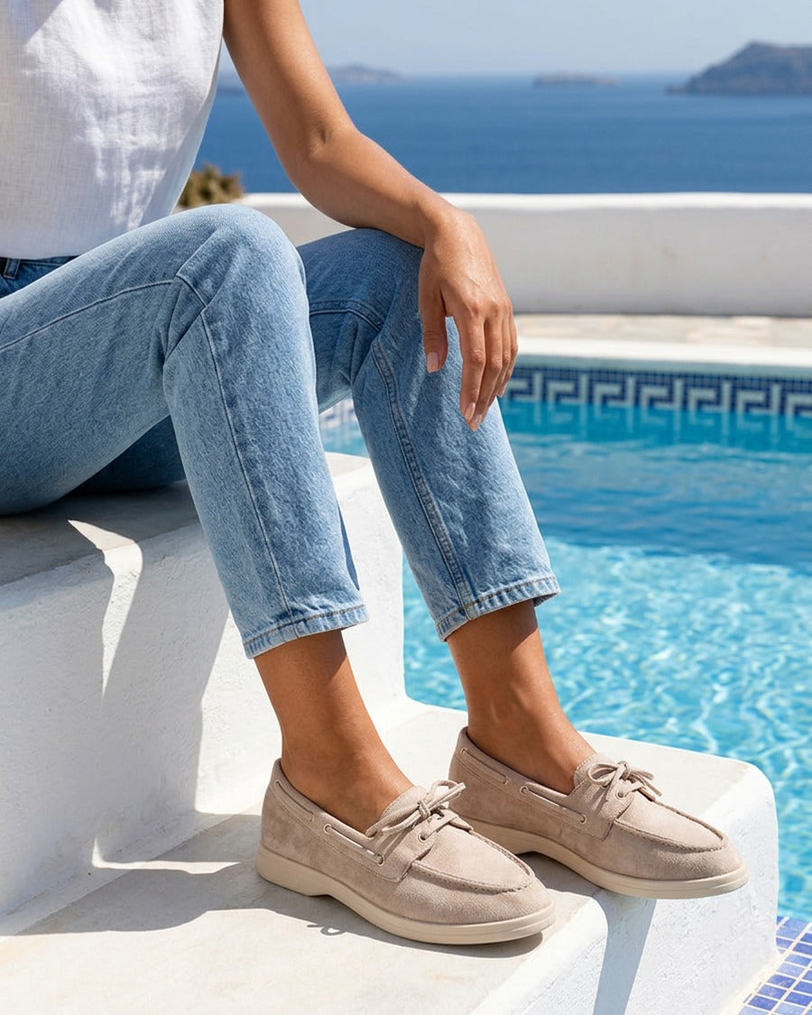 Mocassins en suédine à lacets - Taupe