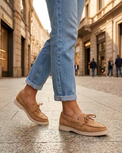 Mocassins en suédine à lacets - Camel