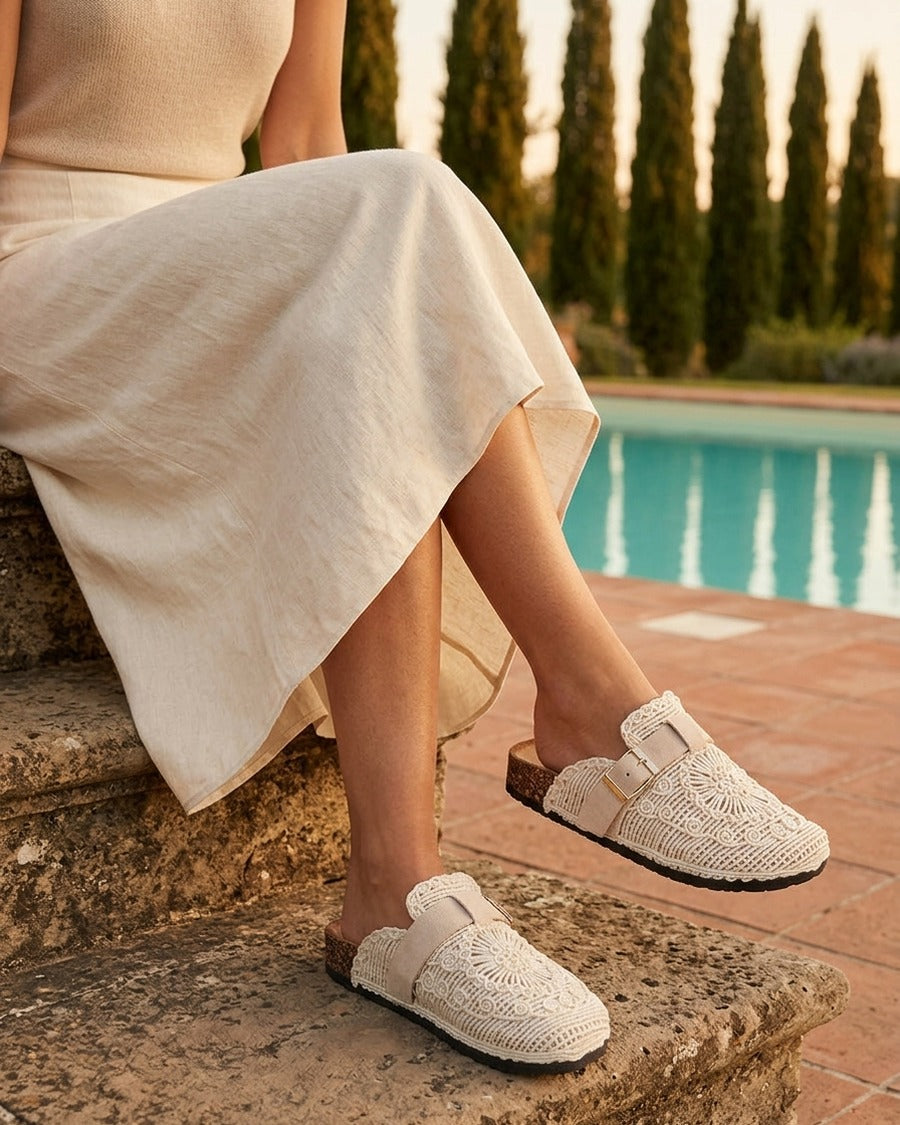 Mules fermées en macramé - Beige