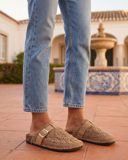 Mules fermées en macramé - Taupe