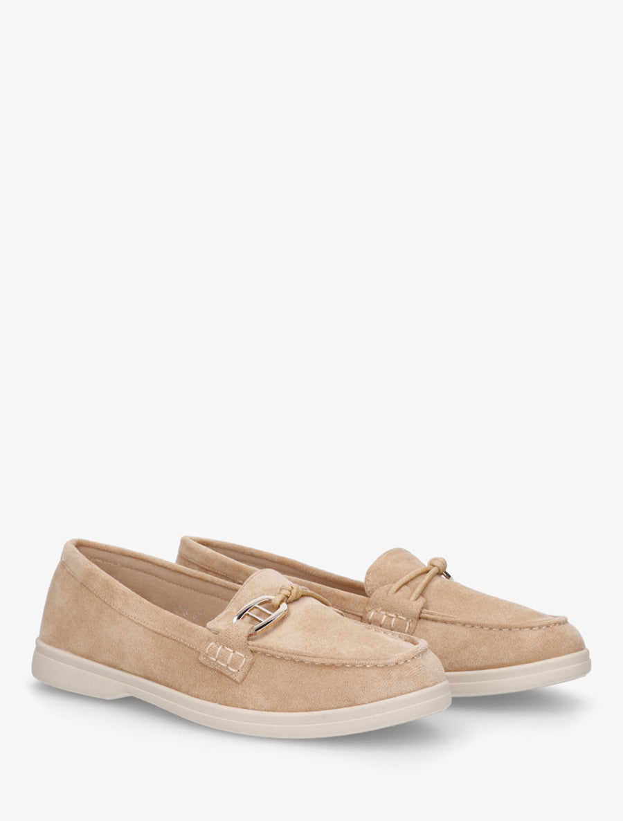 Mocassins en suédine à boucle décorative - Beige - 4