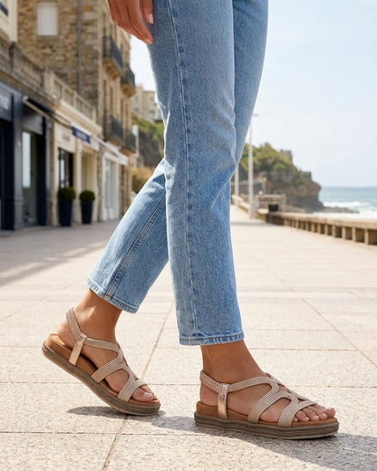 Sandales plates en cordelettes - Rose gold