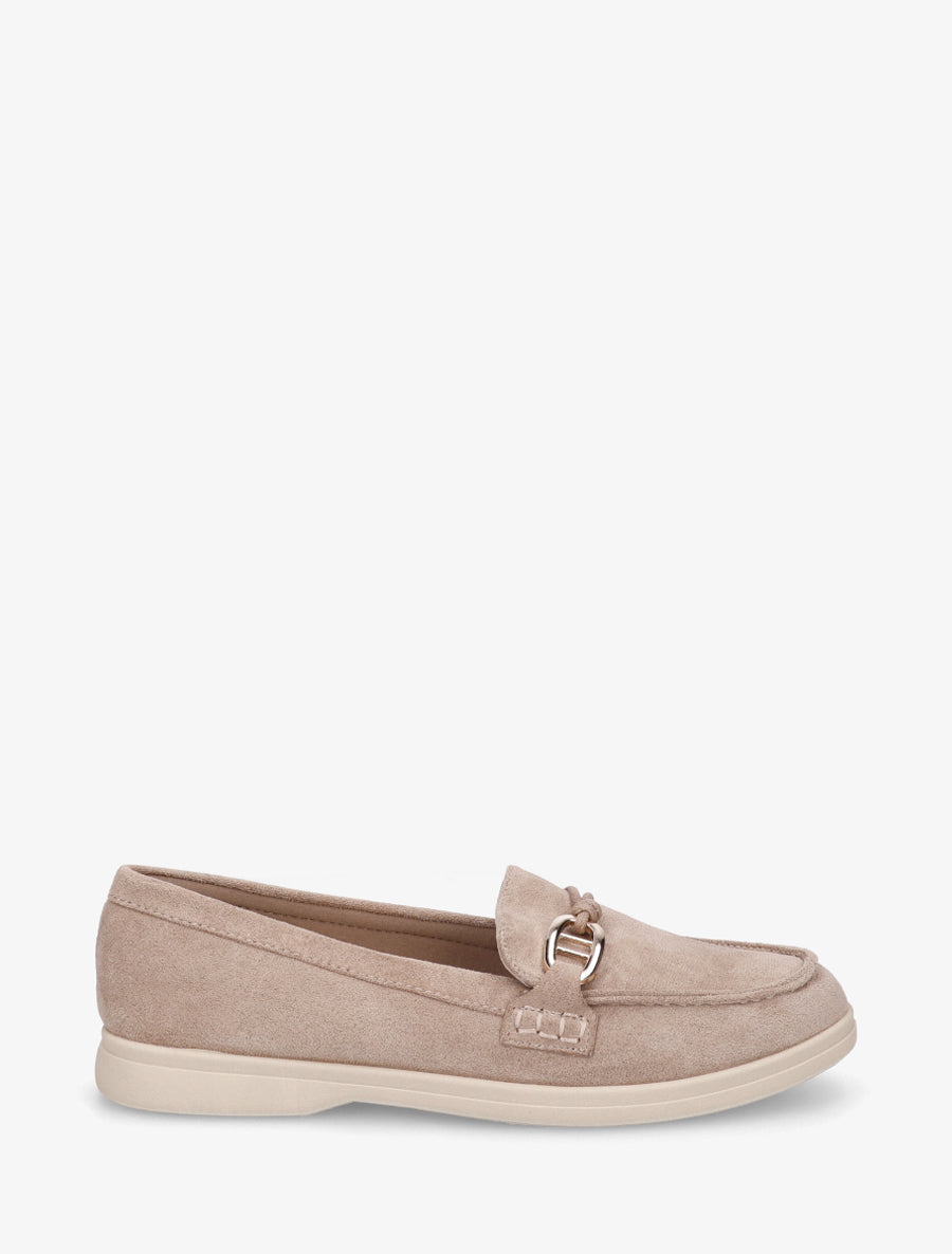 Mocassins en suédine à boucle décorative - Taupe - 1