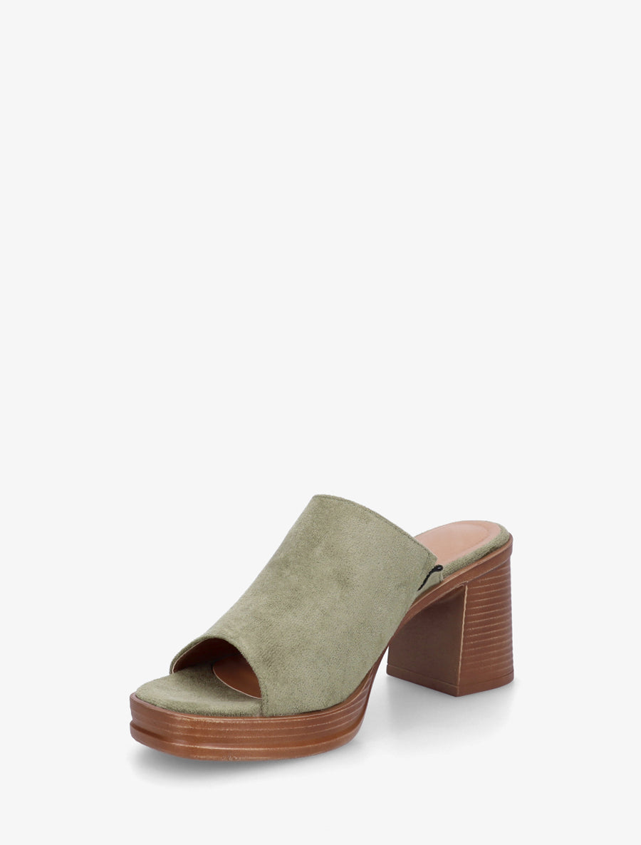 Mules en suédine à talon carré - Kaki - 3