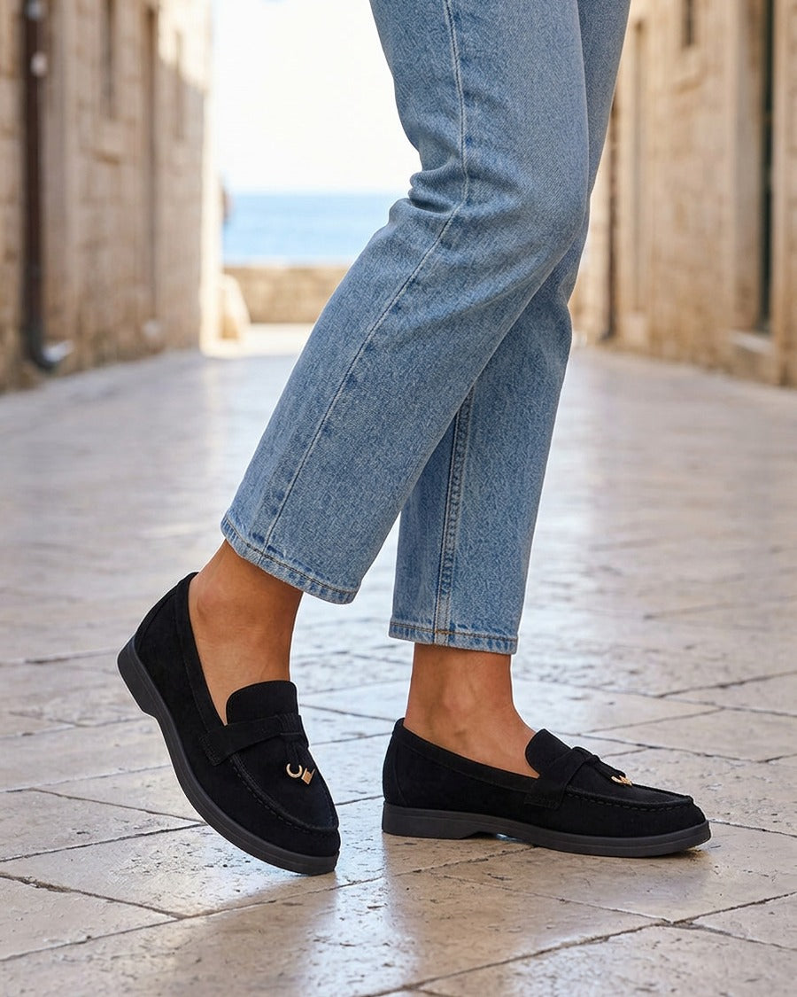 Mocassins en suédine à empiècement bijoux - Noir