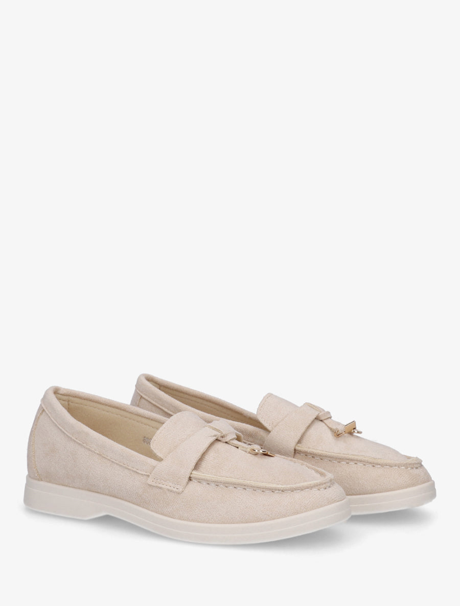 Mocassins en suédine à empiècement bijoux - Beige - 4
