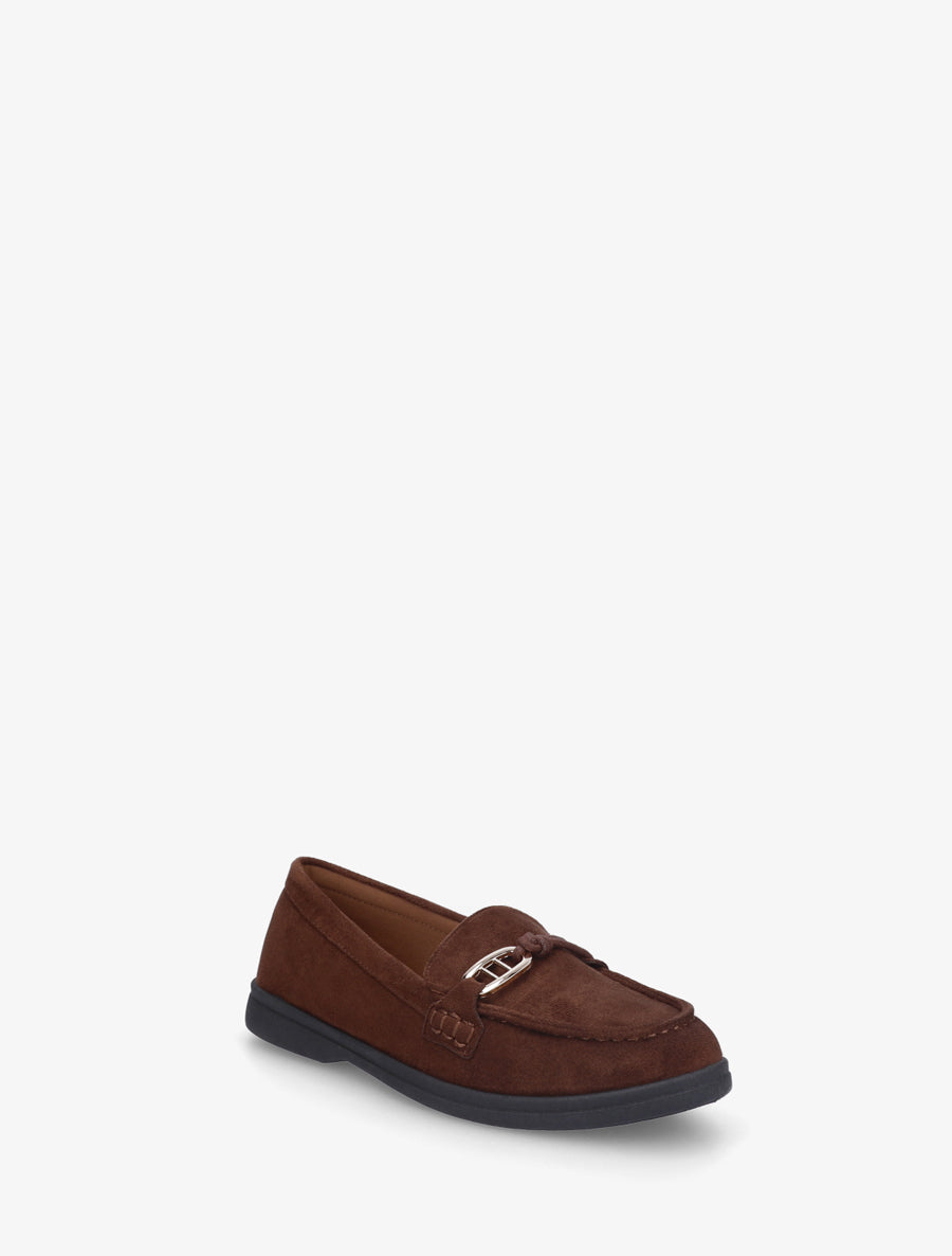 Mocassins en suédine à boucle décorative - Marron - 2