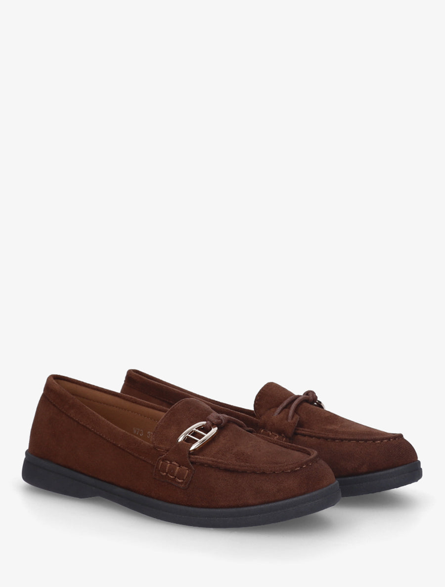 Mocassins en suédine à boucle décorative - Marron - 4