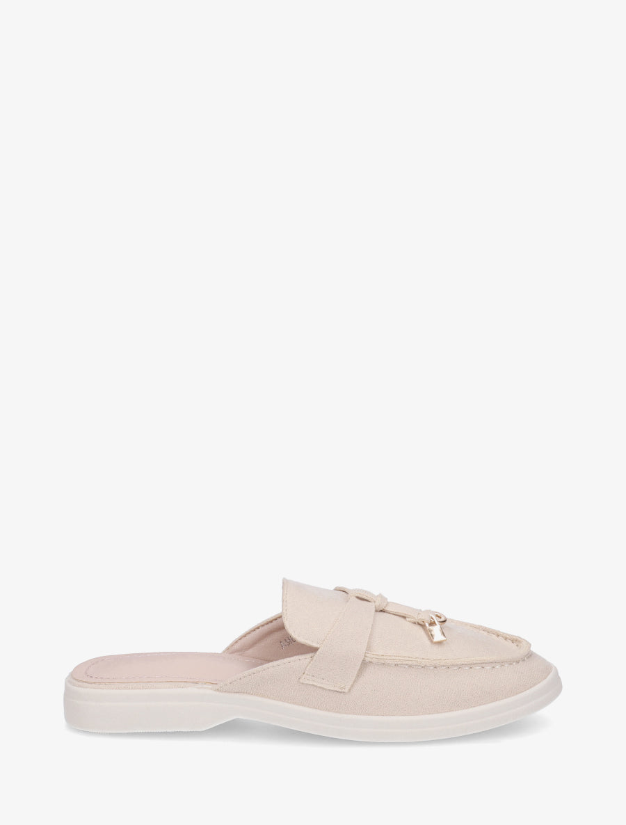 Claquettes à bout rond en suédine - Beige - 1