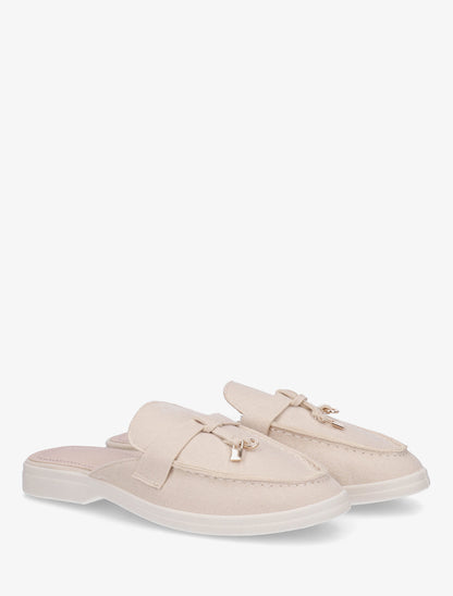 Claquettes à bout rond en suédine - Beige - 4