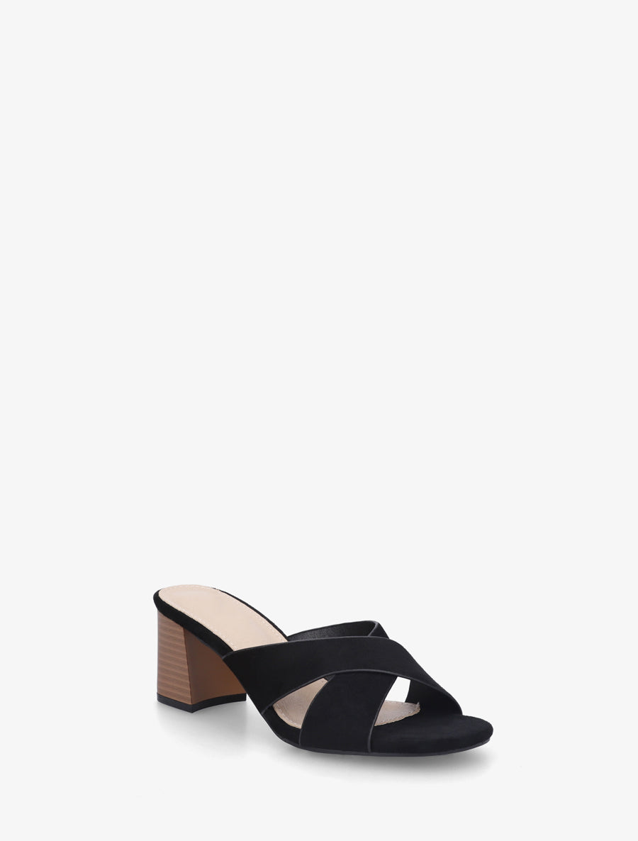 Mules croisées en suédine - Noir - 2
