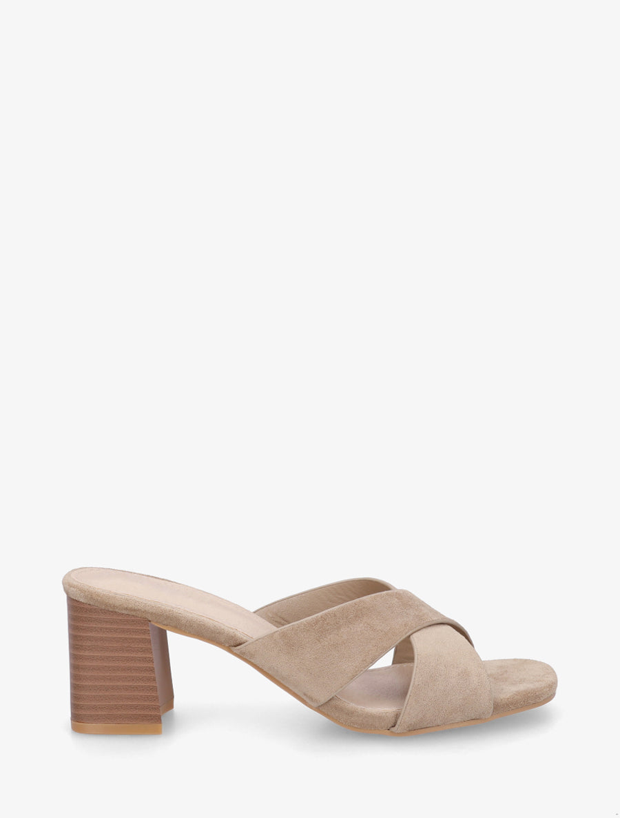 Mules croisées en suédine - Taupe - 1