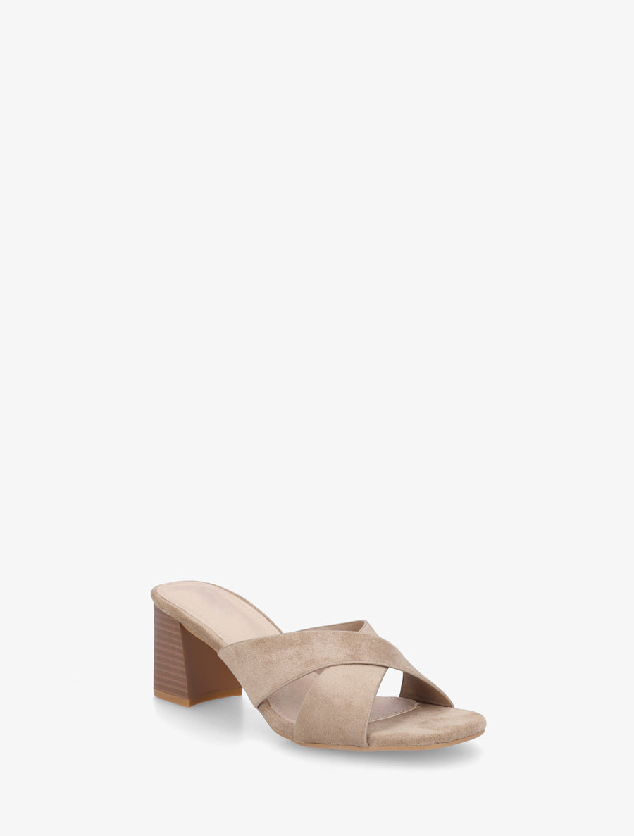 Mules croisées en suédine - Taupe - 2