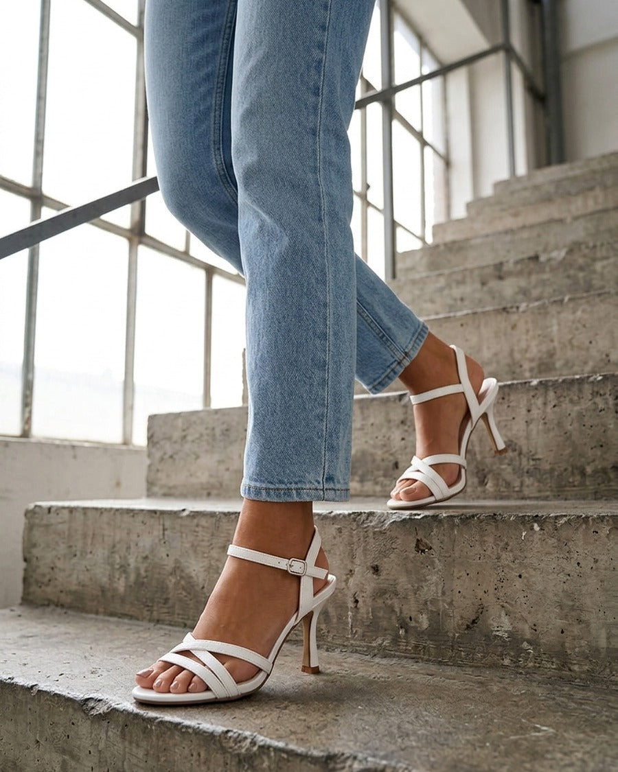 Sandales unies en simili à talon talus - Blanc