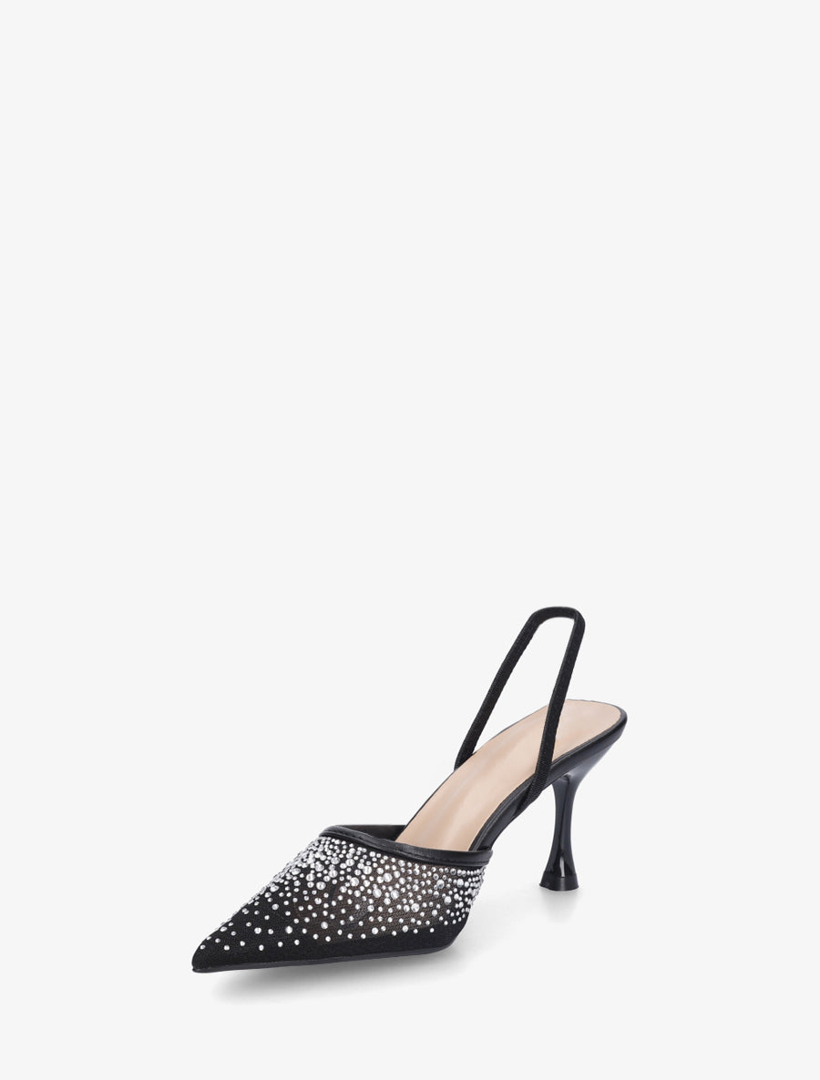 Escarpins en toile strassées à talon aiguille - Noir - 3
