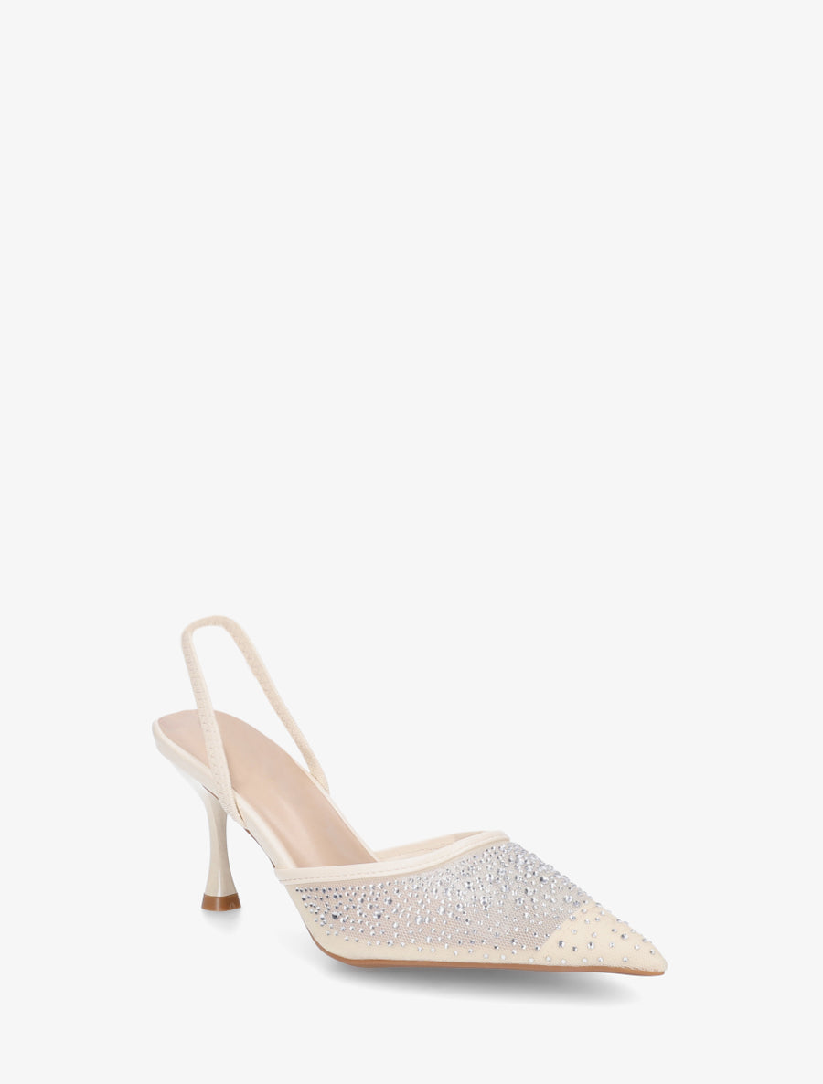 Escarpins en toile strassées à talon aiguille - Beige - 2
