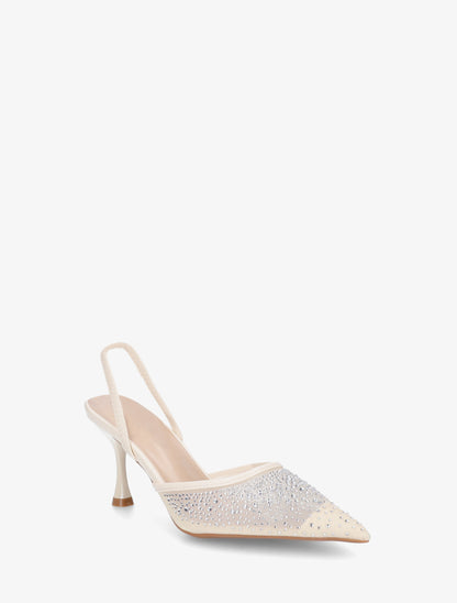 Escarpins en toile strassées à talon aiguille - Beige - 2