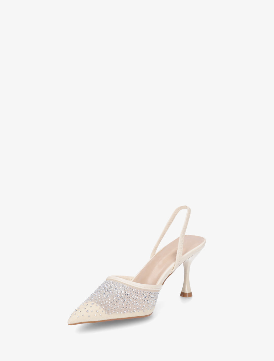Escarpins en toile strassées à talon aiguille - Beige - 3