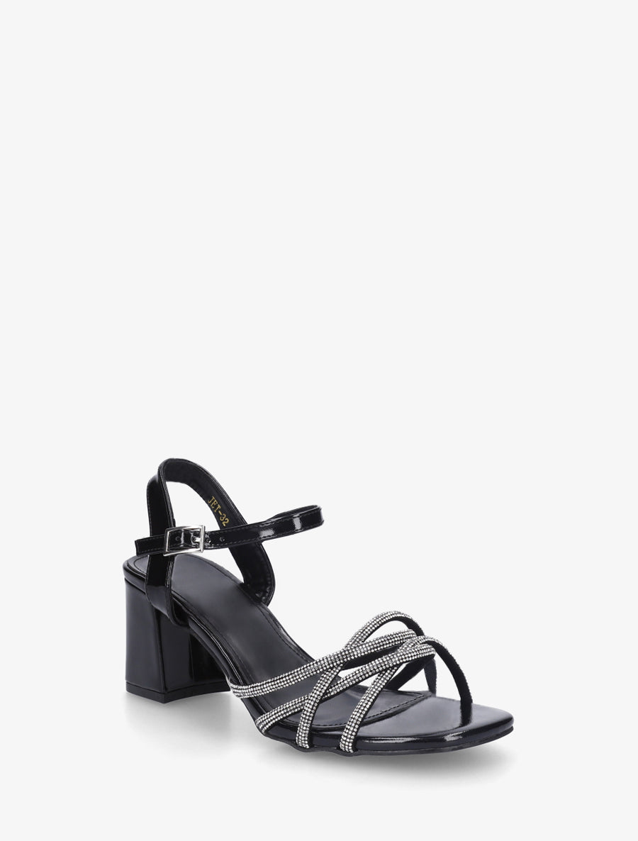 Sandales à talon et brides croisées strassées - Noir - 2