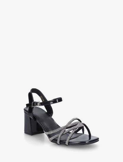 Sandales à talon et brides croisées strassées - Noir - 2