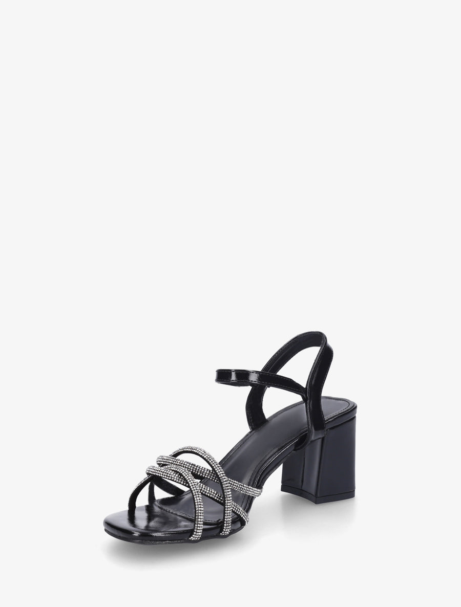 Sandales à talon et brides croisées strassées - Noir - 3