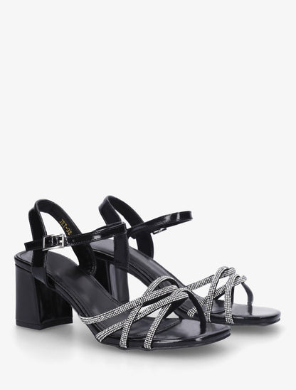 Sandales à talon et brides croisées strassées - Noir - 4