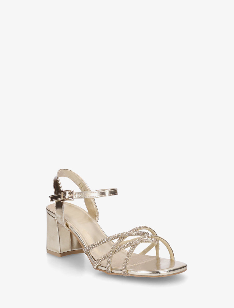 Sandales à talon et brides croisées strassées - Or - 2