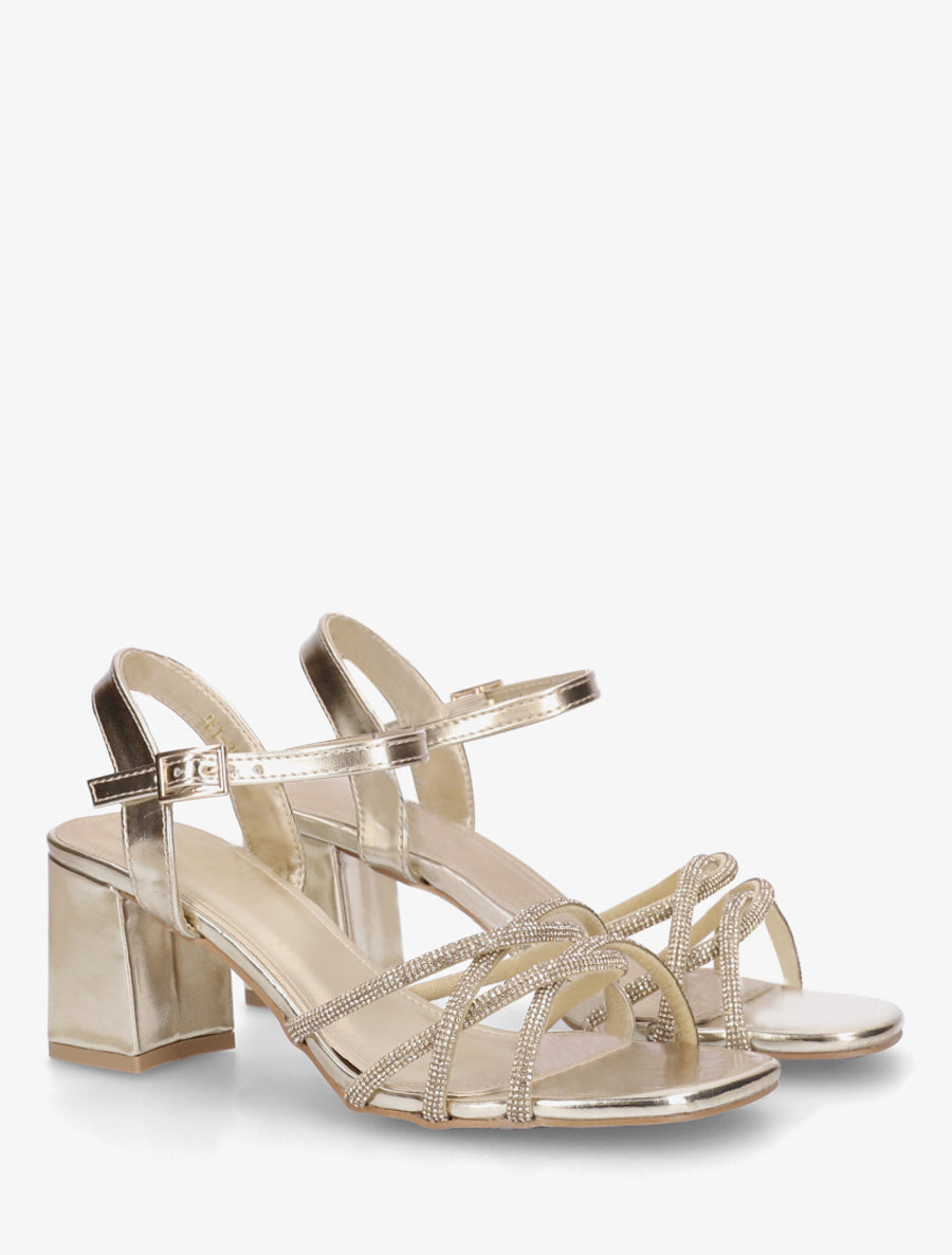 Sandales à talon et brides croisées strassées - Or - 4