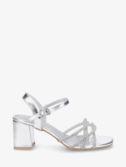 Sandales à talon et brides croisées strassées - Argent - 1