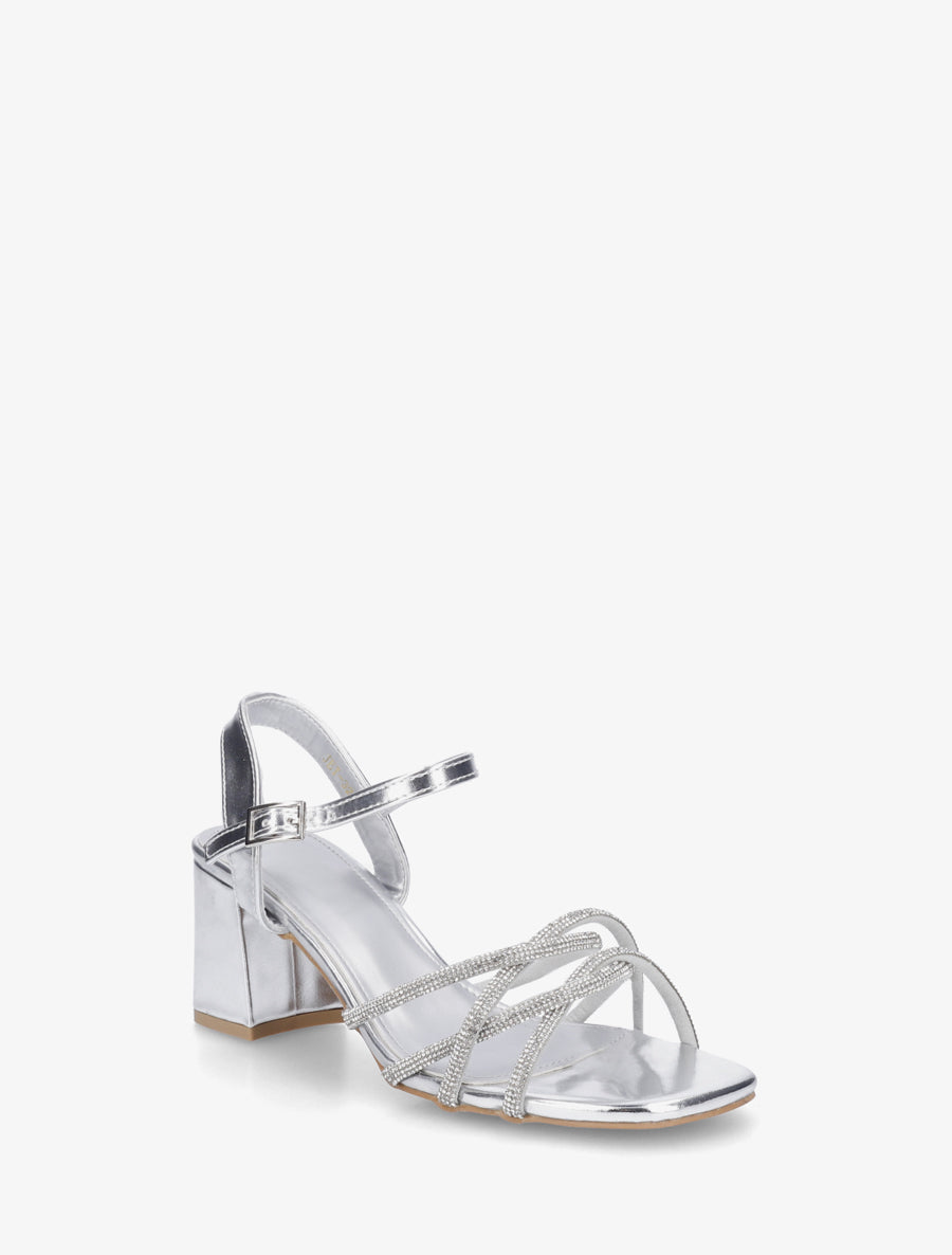 Sandales à talon et brides croisées strassées - Argent - 2
