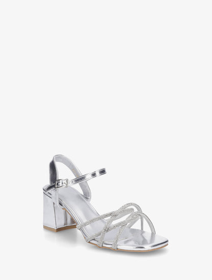 Sandales à talon et brides croisées strassées - Argent - 2