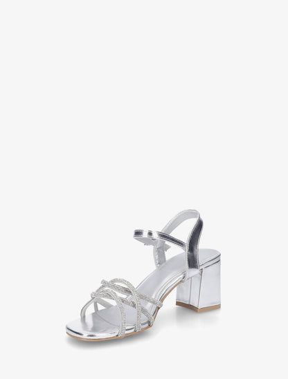 Sandales à talon et brides croisées strassées - Argent - 3