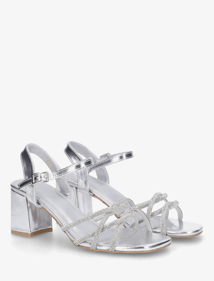 Sandales à talon et brides croisées strassées - Argent - 4