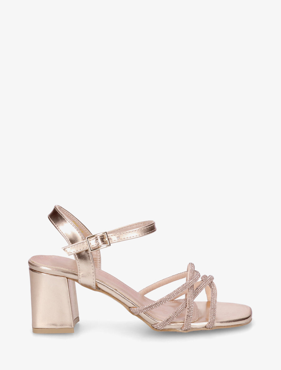 Sandales à talon et brides croisées strassées - Rose gold - 1
