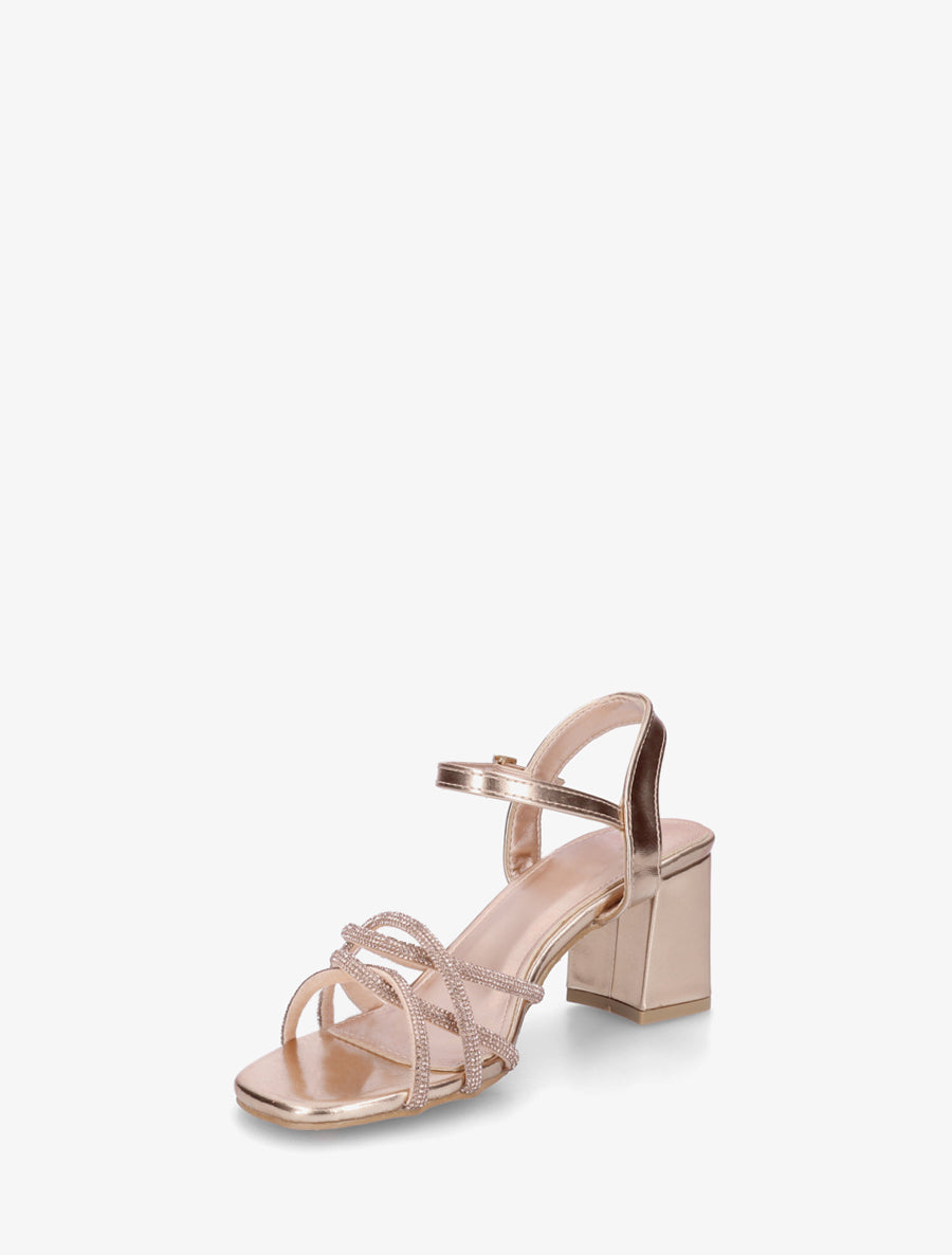 Sandales à talon et brides croisées strassées - Rose gold - 3