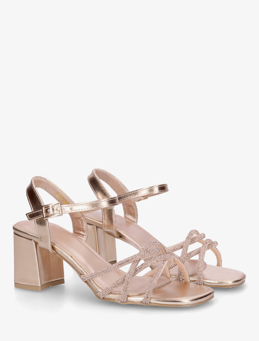 Sandales à talon et brides croisées strassées - Rose gold - 4