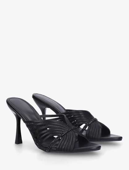 Mules à ganse ajourée et strassée - Noir - 4
