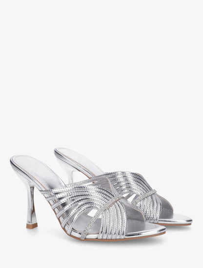 Mules à ganse ajourée et strassée - Argent - 4