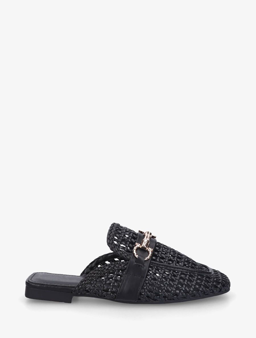 Mules fermées en simili tressé - Noir - 1