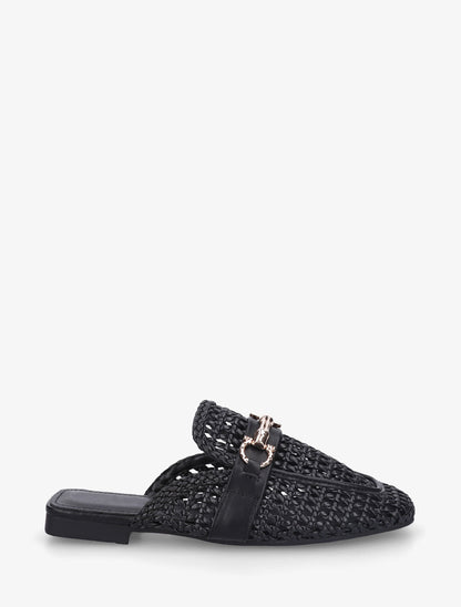 Mules fermées en simili tressé - Noir - 1