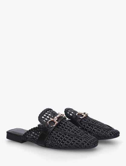 Mules fermées en simili tressé - Noir - 4