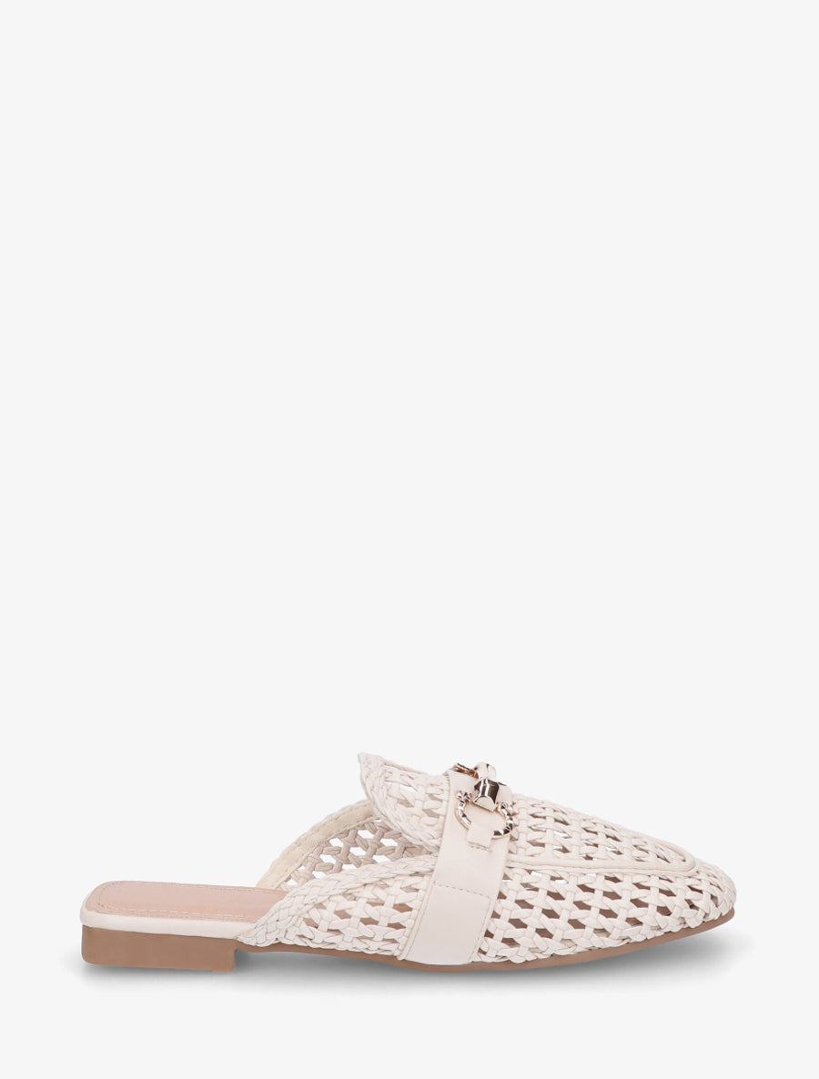 Mules fermées en simili tressé - Beige - 1