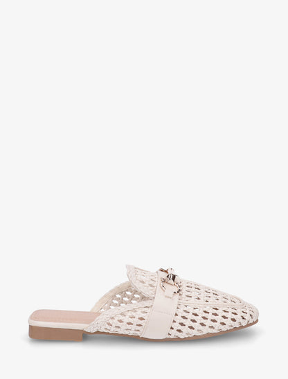 Mules fermées en simili tressé - Beige - 1