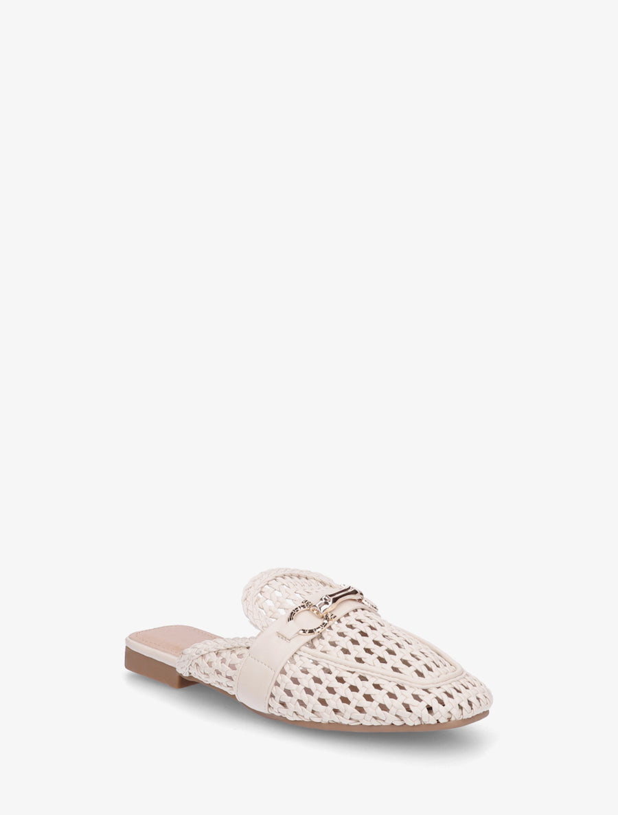 Mules fermées en simili tressé - Beige - 2