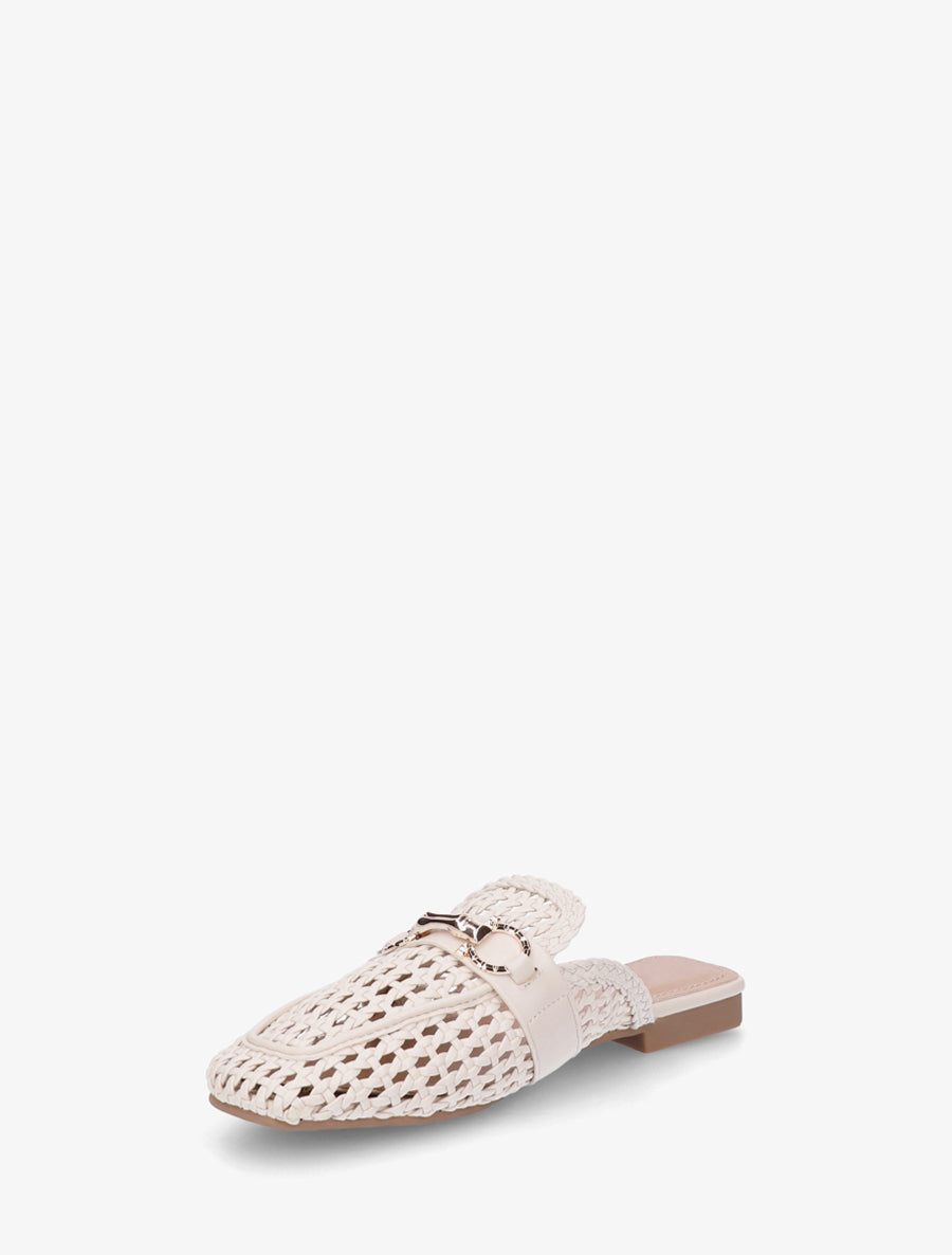 Mules fermées en simili tressé - Beige - 3