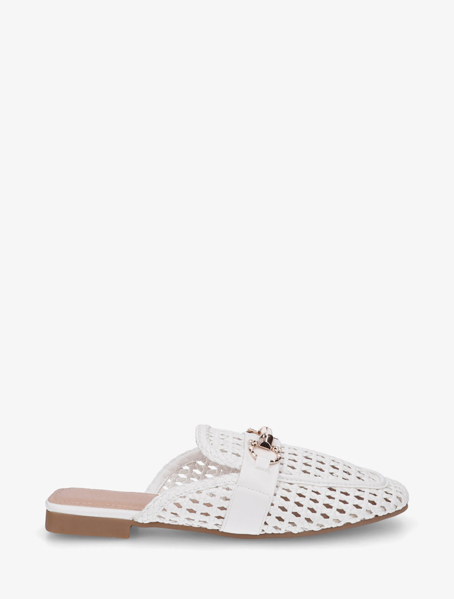 Mules fermées en simili tressé - Blanc - 1