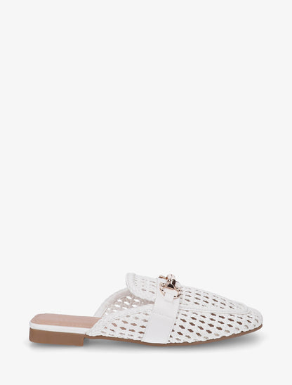 Mules fermées en simili tressé - Blanc - 1