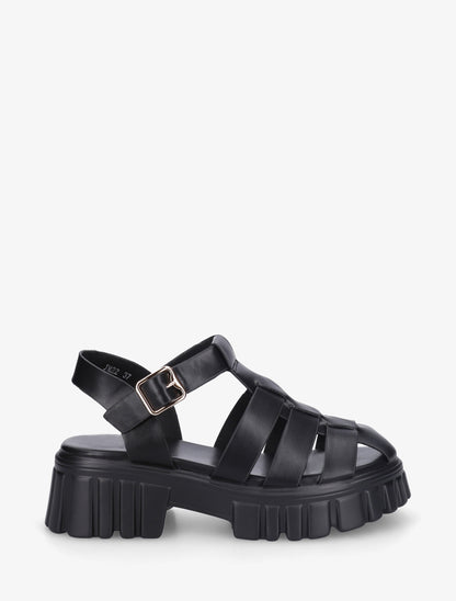 Sandales à talon style spartiates - Noir - 1